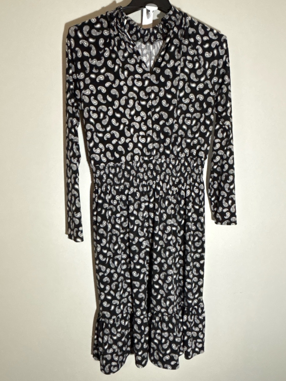 MICHAEL Michael Kors Large Black Paisley Smocked Midi Dress Long Sleeve